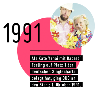 1991 - Als Kate Yanai mit Bacardi Feeling auf Platz 1 der deutschen Singlecharts belegt hat, ging DUO an den Start: 1. Oktober 1991.